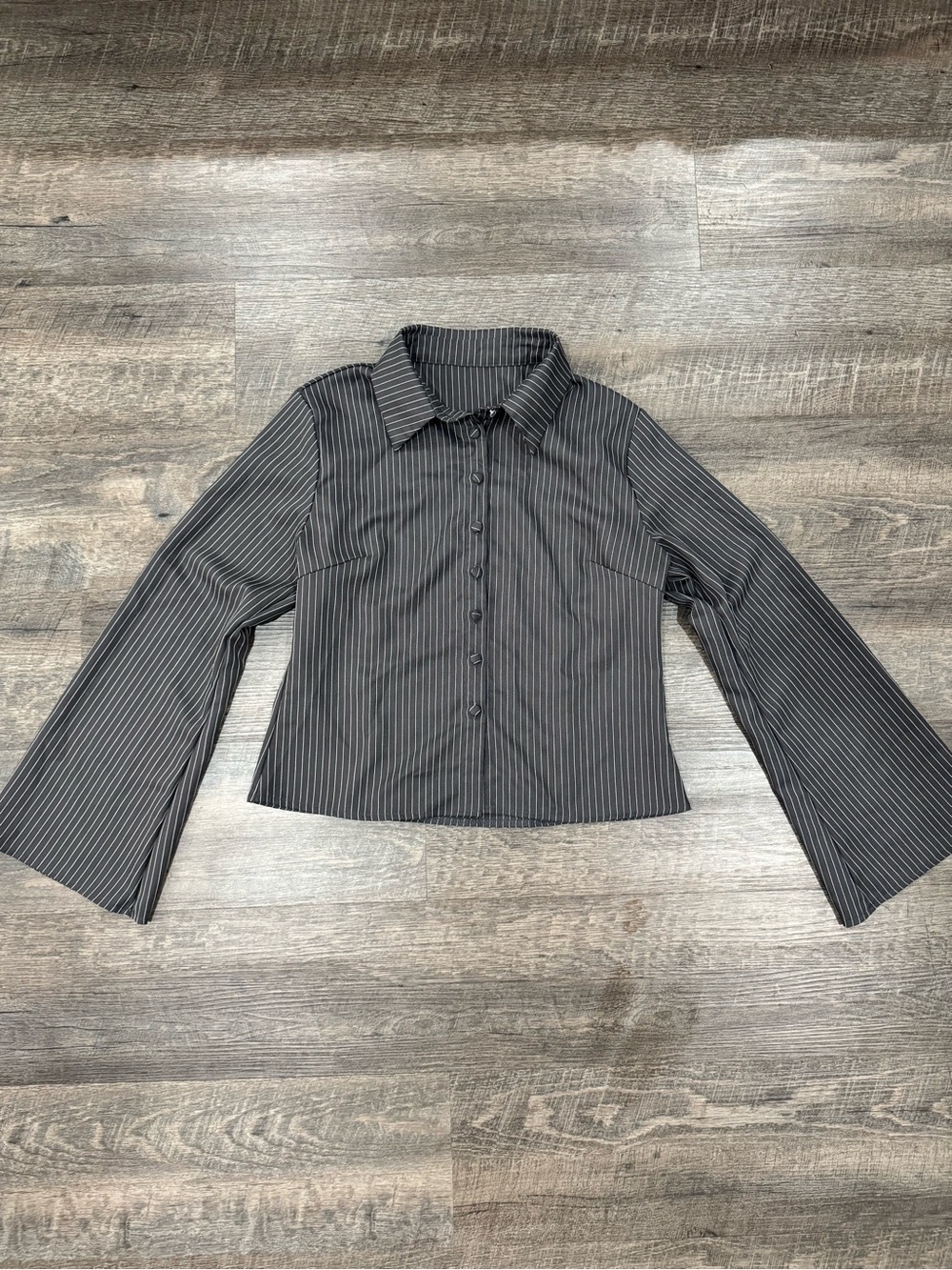 Women's Black Pinstripe Button-Down Shirt